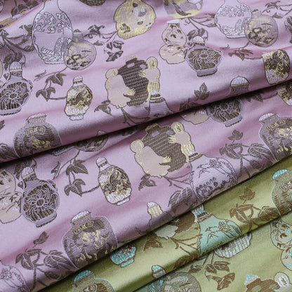Floral Vase Jacquard Brocade Fabric: Chinese Style Rayon Upholstery