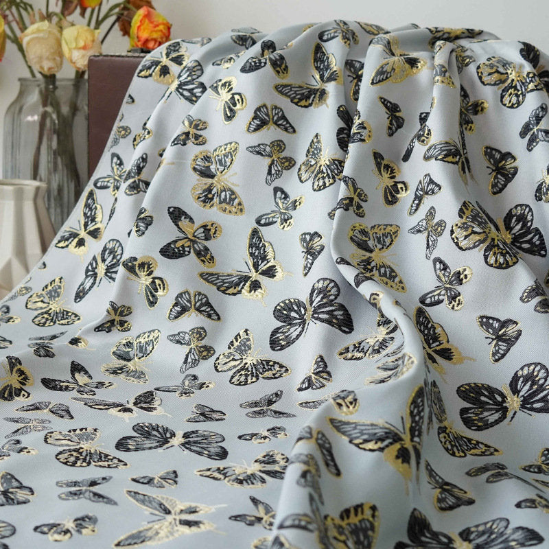 Gold Thread Butterfly Jacquard Fabric: 59" Wide, Upholstery & Drapery By Meter