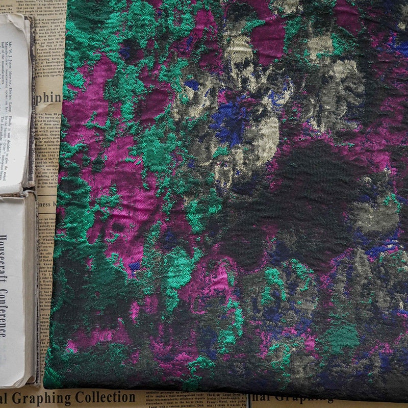 Embossed Jacquard Fabric: Retro Dark Green Bronzing Metallic Designer Fabric