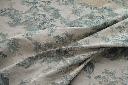 Chinese Landscape Jacquard Fabric: Elegant Upholstery & Dress Sewing (60"W)