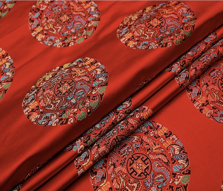 Five Dragons Brocade Fabric: Floral Jacquard Satin, Upholstery & Sewing
