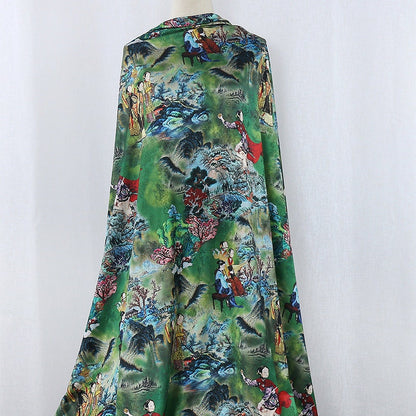 Ancient Ladies Tea Silk Satin Fabric: Digital Print, 59"W