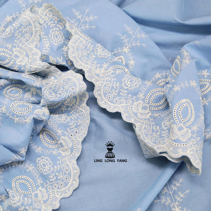 Floral Embroidery Cotton Fabric: Bilateral Lace Edge, 50" Wide