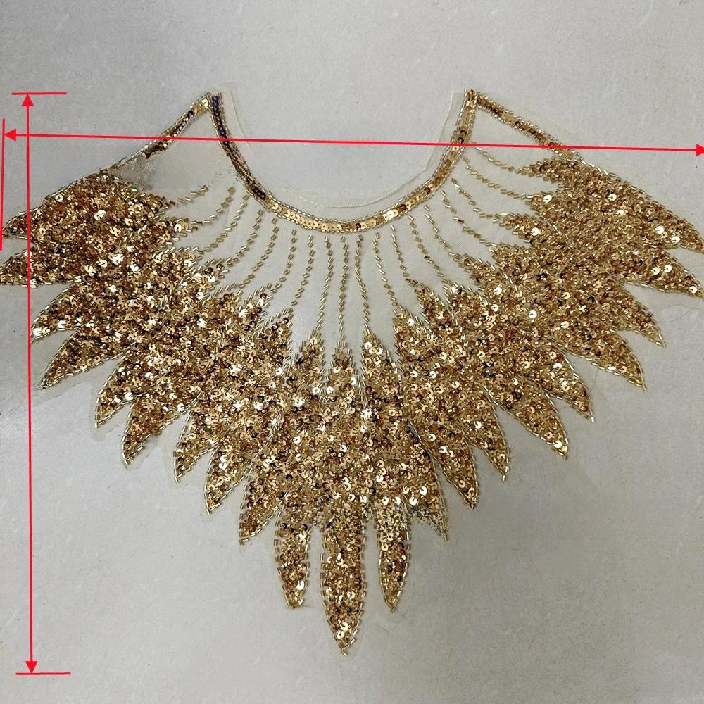 Gold Sequin Embroidered Collar Appliqu��: DIY Clothing Accessory (50x3