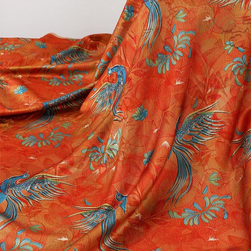 Tissu d'ameublement en soie Phoenix Flower Tea : impression numérique, 150 cm de large