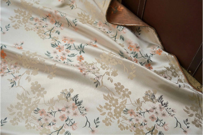 Floral Print Satin Fabric: Soft Polyester Material, 65" Wide