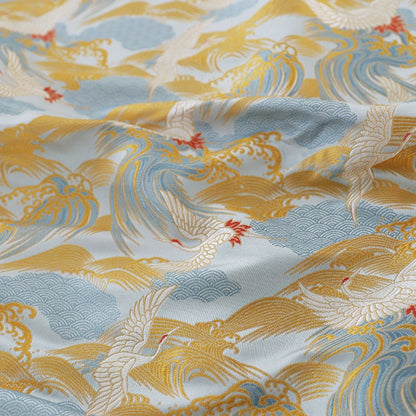 Tissu satin jacquard Crane : 150 cm de large, brocart rétro, couture et ameublement