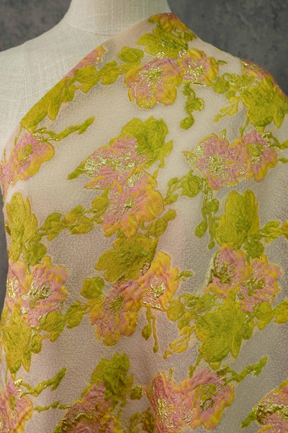 Gold Thread Jacquard Fabric: Embossed European Designer Material, 53" Wide