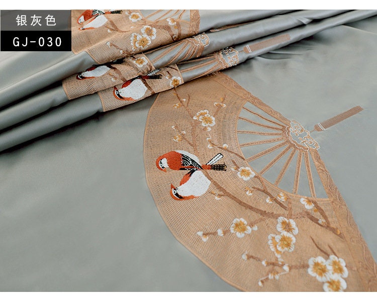 Embroidered Rayon Brocade Fabric: Floral Bird Design, Upholstery & Sewing