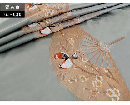 Embroidered Rayon Brocade Fabric: Floral Bird Design, Upholstery & Sewing