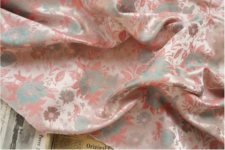 Floral Silk Brocade Fabric: Jacquard Damask for Upholstery & Costume