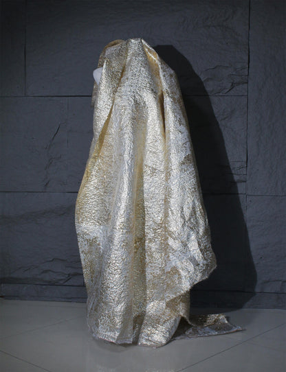 Metallic Gold Thread Jacquard Fabric: 3D Embossed Woven Material, 59"W