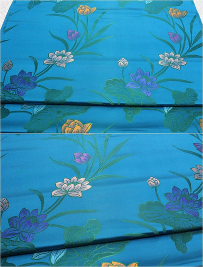 Lotus Brocade Fabric: Teal & Purple Iridescent Chinese Silk (1 Meter)
