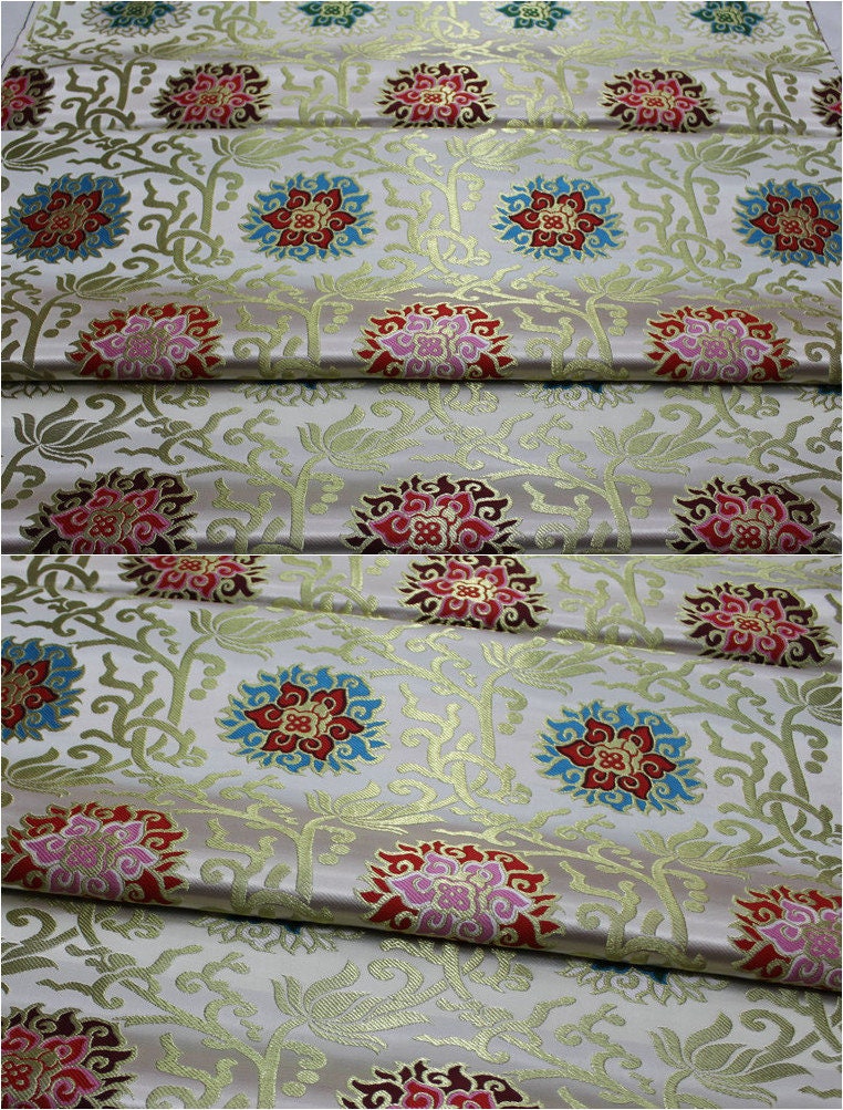 Lotus Thangka Brocade Fabric: Tibetan Buddhist Robes (29.5"W)