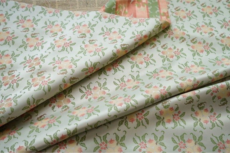 Peach Blossom Jacquard Fabric, Vintage Style, Costume, Upholstery