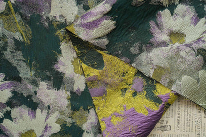 Jacquard Daisy Fabric: Retro Style Oil Painting, 57" Wide, By The Meter