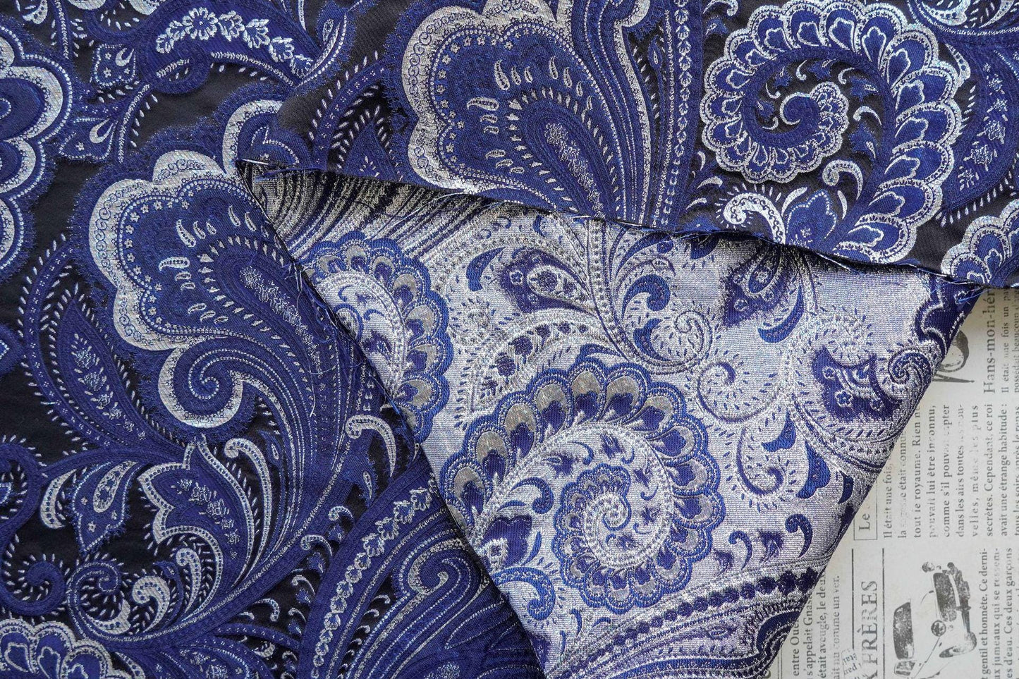 French Abstract Floral Jacquard Fabric: Gold Thread Embossed Woven - 63"W