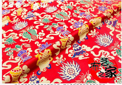 Tissu brocart de soie à double motif Poissons : Tissu de couture pour cheongsam bleu (29,5" de large)