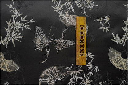 Gold Thread Jacquard Fabric: Butterfly & Fan Design, 58" Wide