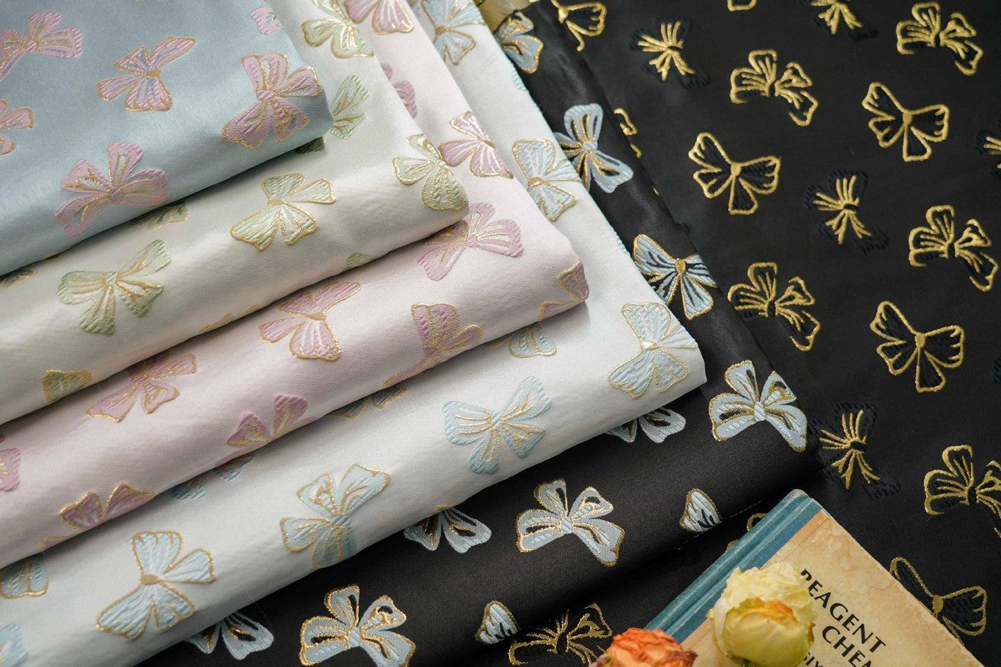 Butterfly Jacquard Fabric: Gold Thread Rayon Blend, 59" Wide By The Meter