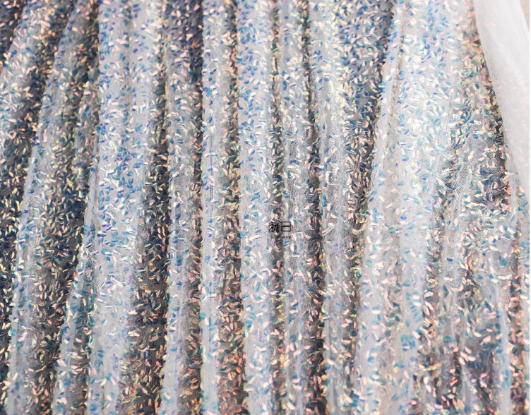 Hand-stitched Sequin Mesh Fabric, Symphony Glitter, Prom Dress, Doll Making