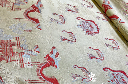 Dragon Boat Brocade Fabric: Champagne & Pink Silk Rayon Blend