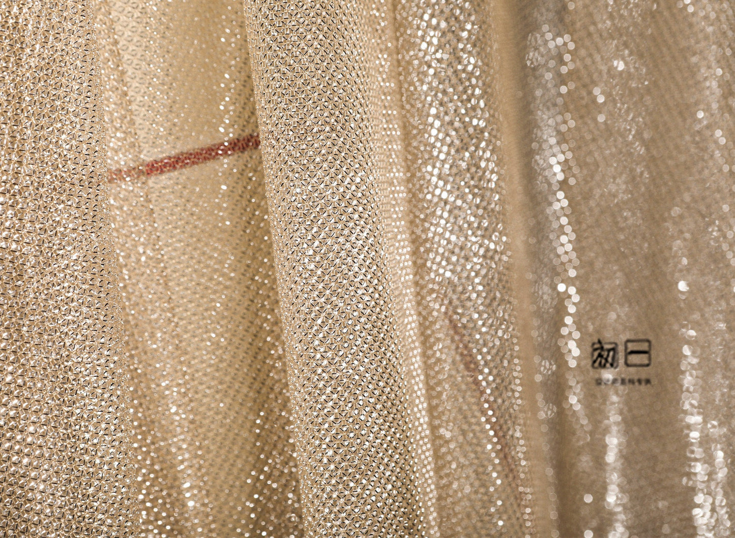 Rose Gold Mesh Fabric, Shiny Wedding Dress Material, 59"W