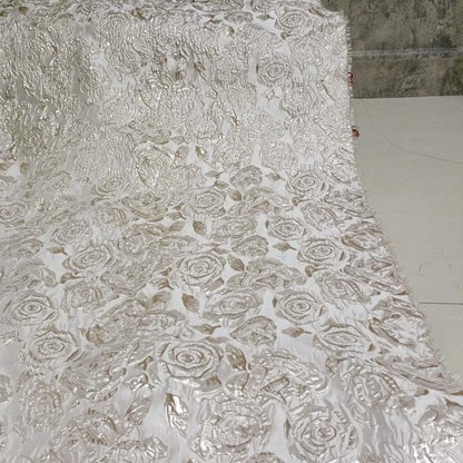 Gold Rose Embossed Jacquard Fabric | 3D Floral Brocade (54" Wide)