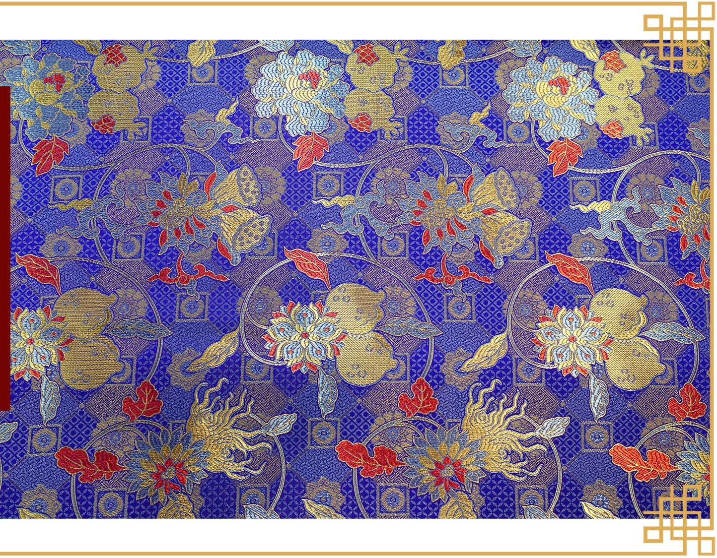 Tissu brocart de soie à motif grenade : rayonne pour ameublement, costumes et décoration (45 po de largeur, 1 mètre)