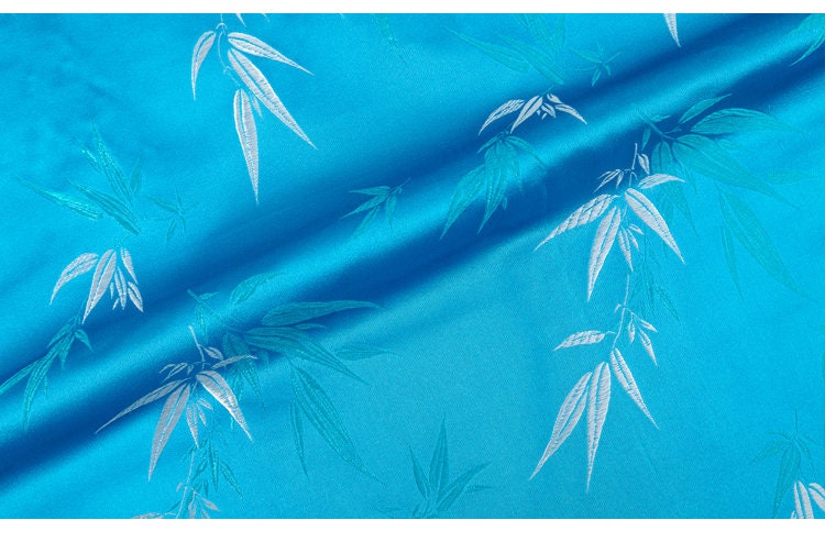 Tissu brocart de soie à motifs bambou et fleurs : largeur 75 cm, matériau de couture coloré