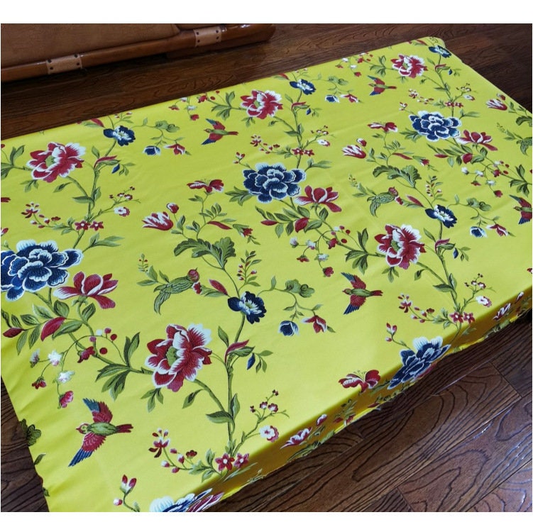 Birds and Flowers Jacquard Fabric: Silk Rayon Blend, 118" Wide