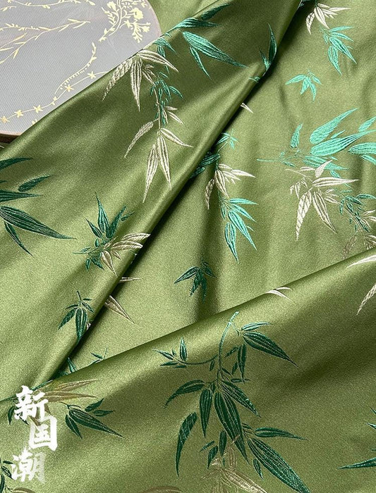 Tissu brocart de soie à motifs bambou et fleurs : largeur 75 cm, matériau de couture coloré