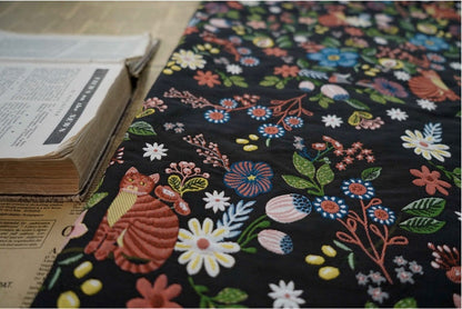 Black Cat Jacquard Fabric: Floral Upholstery, Costume, Decor (58"W)