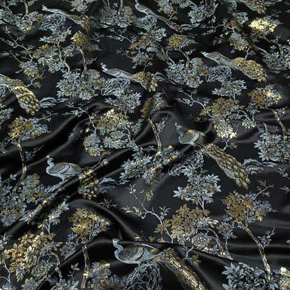 Peacock Embroidery Jacquard Fabric: Gold Thread Designer Fabric (57"W)