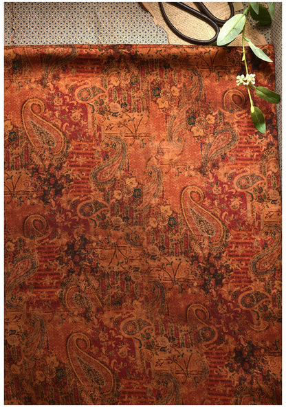 Dunhuang Pattern Cotton Sateen Fabric: Drapery, Upholstery, Costume - 55"W