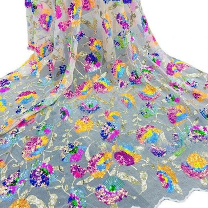 Floral Sequin Embroidery Lace Fabric: 50"W Wedding Prom Dress