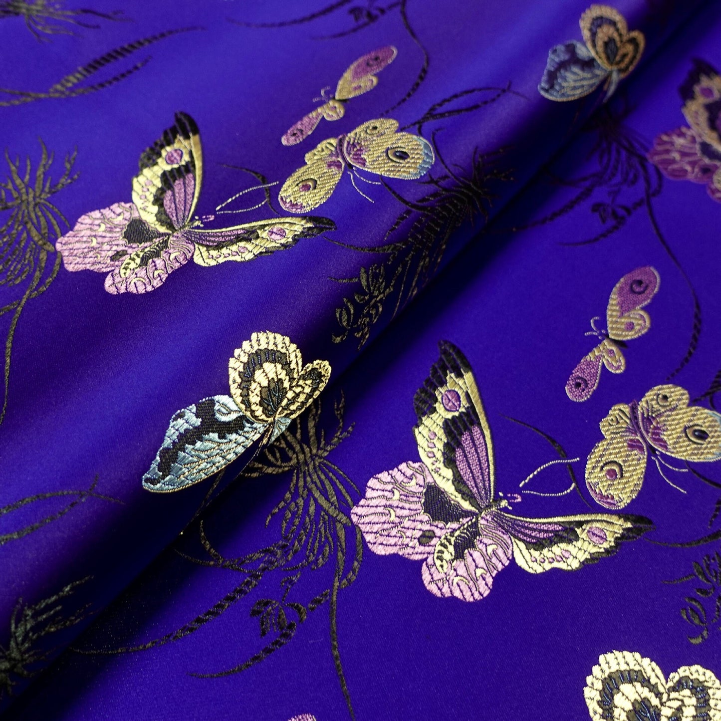 Butterfly Brocade Fabric: Rayon Satin Damask, 45" Wide - By The Meter