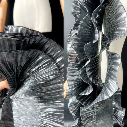 Metallic Gold Organza Lace: 3D Ruffle Designer Fabric, 15cm Wide