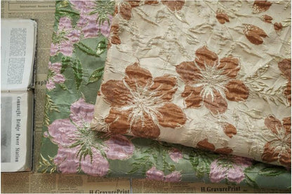 Gold Thread Jacquard Fabric: Pea Green 3D Designer Material - 58" Wide