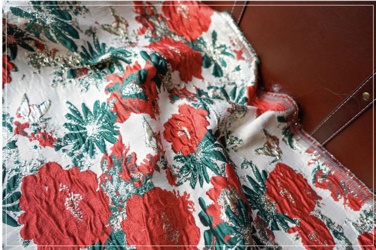 Dahlia Jacquard Fabric: 3D Oil Painting Texture, Gold Thread (56" W By 1 Meter)
