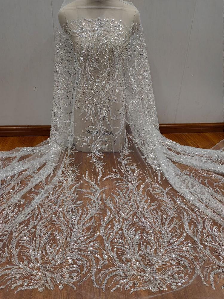 Beaded Silver Sequin Lace Fabric: Bridal Wedding Veil, DIY Accessory
