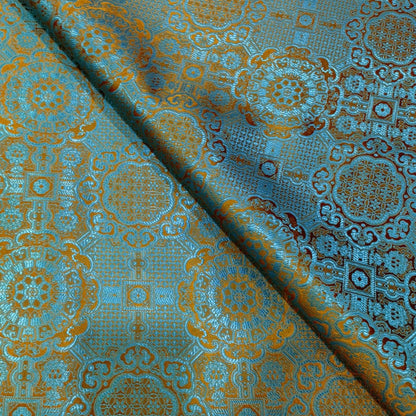 Chinese Brocade Fabric: Turquoise Jacquard Rayon, 59" Wide