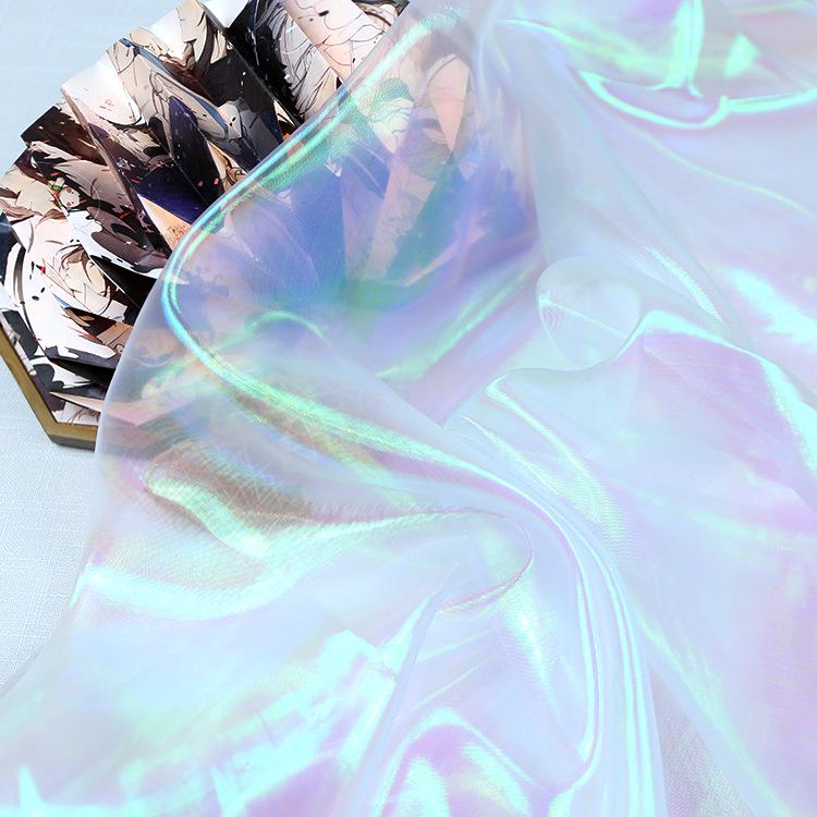 Iridescent Symphony Organza Fabric: Shimmering Crush Glass Yarn, 59" Wide
