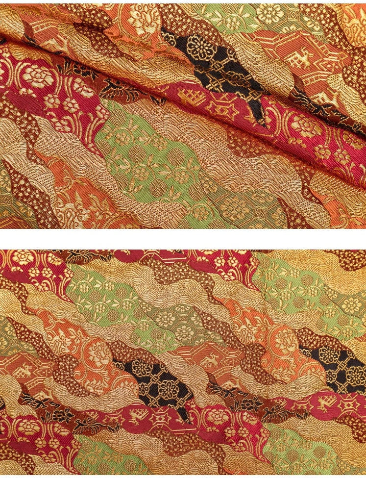 Tissu brocart jacquard à motifs floraux : mélange de soie et de rayonne pour kimono japonais