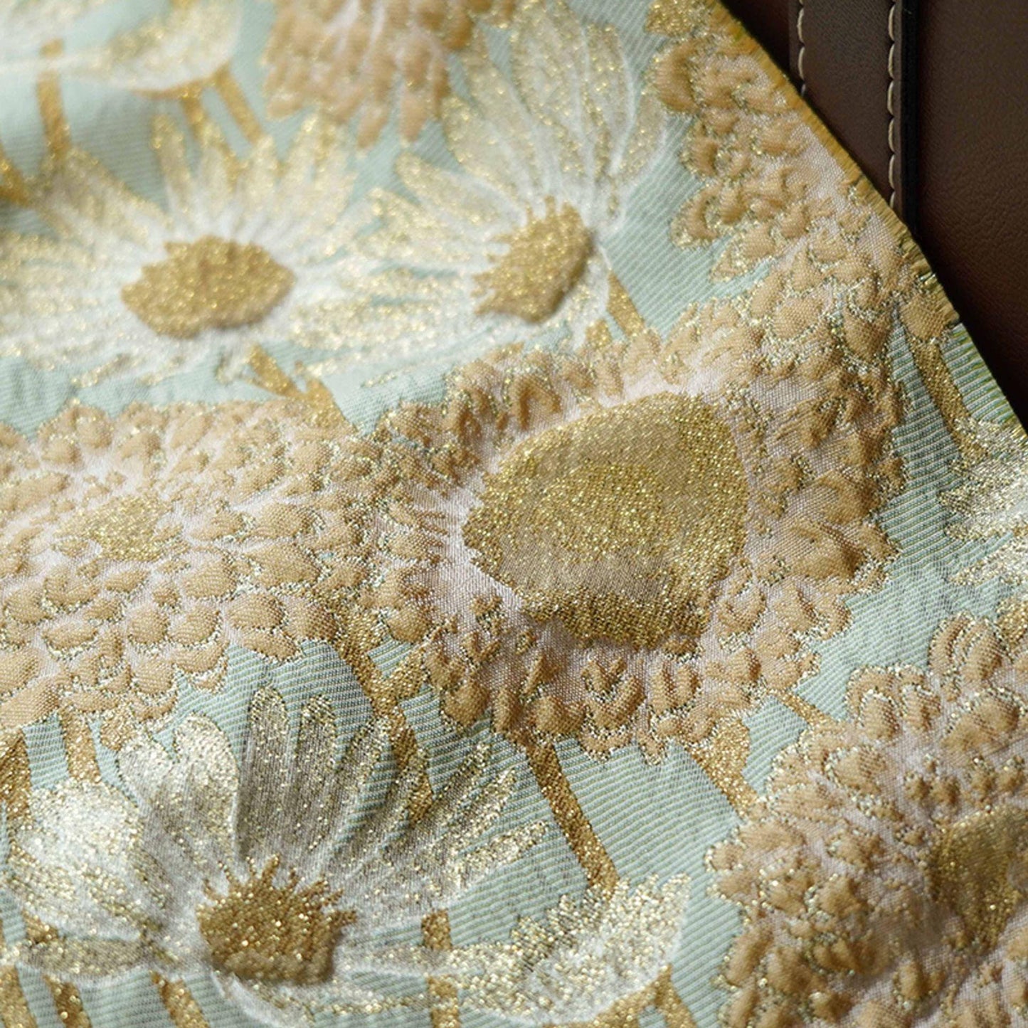 Embossed Daisy Jacquard Fabric With Gold Thread: Vintage Court Style, 63"W