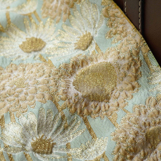 Embossed Daisy Jacquard Fabric With Gold Thread: Vintage Court Style, 63"W