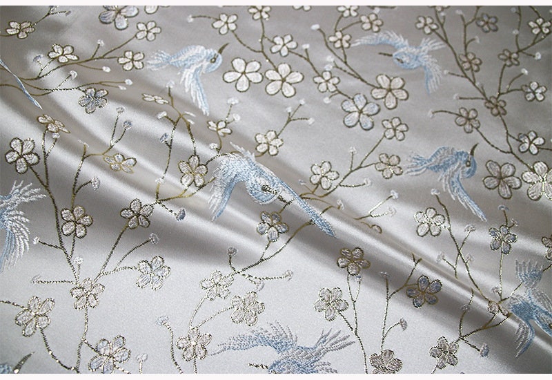 Bird Jacquard Brocade Fabric: 57"W Silk Rayon Damask