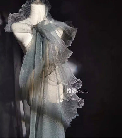 Pleated Tulle Mesh Fabric | Stiffened Silhouette, 59" Wide
