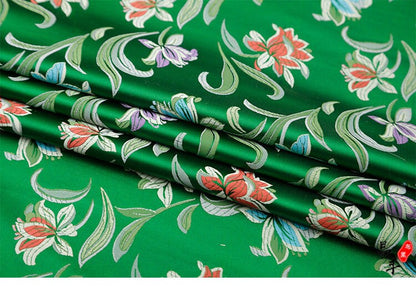 Japanese Daffodil Jacquard Brocade Fabric: Maroon Silk Rayon Blend, 29.5" Wide
