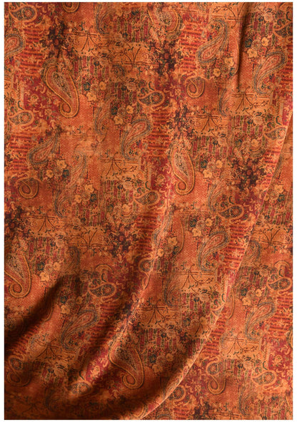 Dunhuang Pattern Cotton Sateen Fabric: Drapery, Upholstery, Costume - 55"W